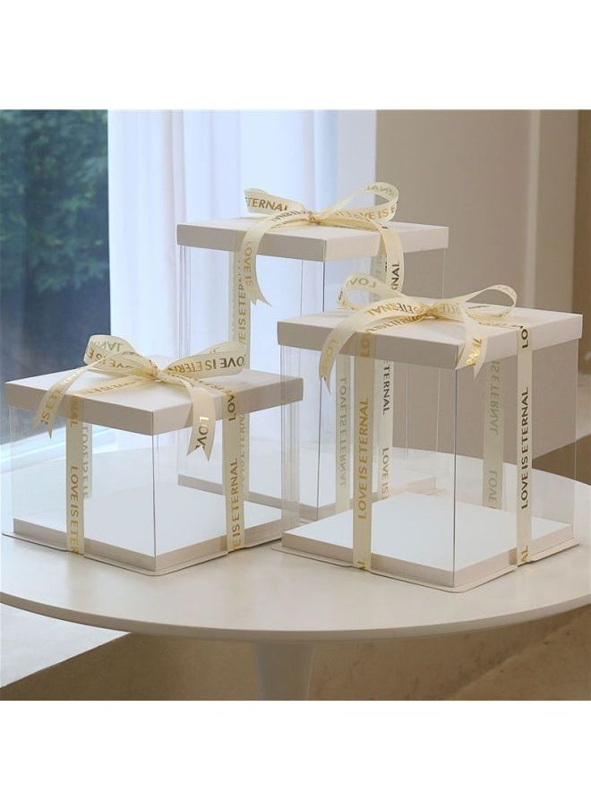 Generic - Full Transparent Snack Gift Birthday Cake Packaging Empty Box Lego Blocks Dust-proof-Specifications:1 Set 4inch Three Layers Length, Width 17 Height 29cm-Color:Transparent Model + Free Ribbon - Image 1