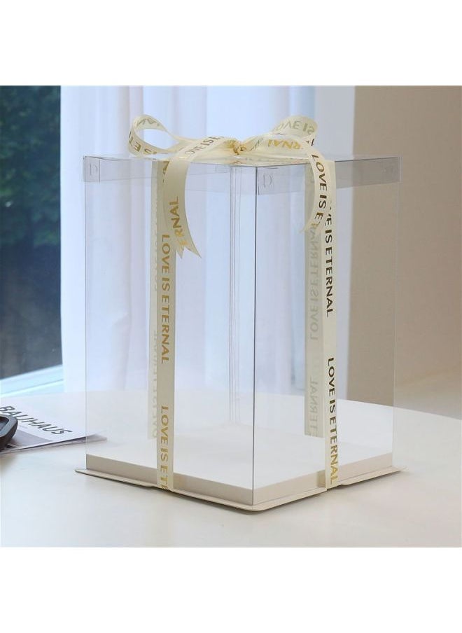 Generic - Full Transparent Snack Gift Birthday Cake Packaging Empty Box Lego Blocks Dust-proof-Specifications:1 Set 4inch Three Layers Length, Width 17 Height 29cm-Color:Transparent Model + Free Ribbon - Image 1