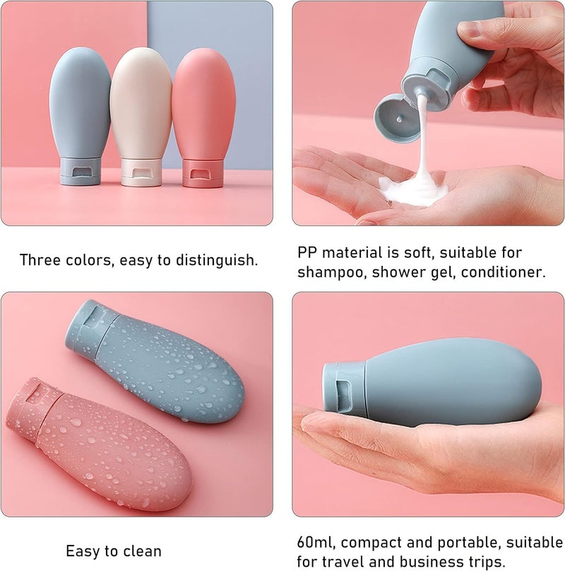 PiyuBind Travel Bottles Set For Toiletries Travel Size Containers Leak Proof Silicone Squeezable Spray Bottles Jars For Women Men, For Shampoo Lotion Body Wash-10 Pack (60 Ml, 80 Ml, Multicolour) - Image 3