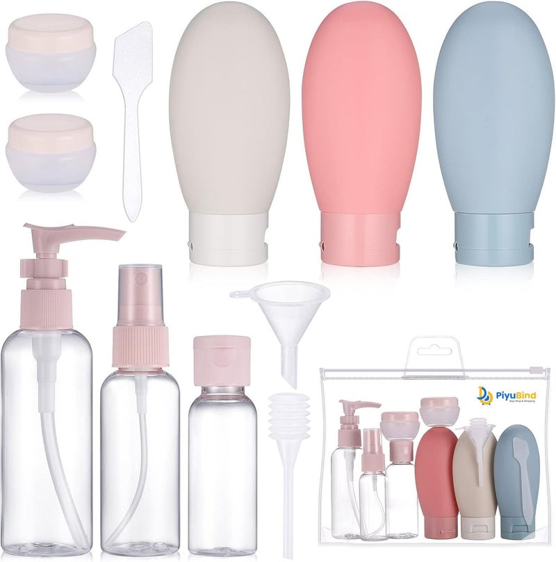 PiyuBind Travel Bottles Set For Toiletries Travel Size Containers Leak Proof Silicone Squeezable Spray Bottles Jars For Women Men, For Shampoo Lotion Body Wash-10 Pack (60 Ml, 80 Ml, Multicolour) - Image 1