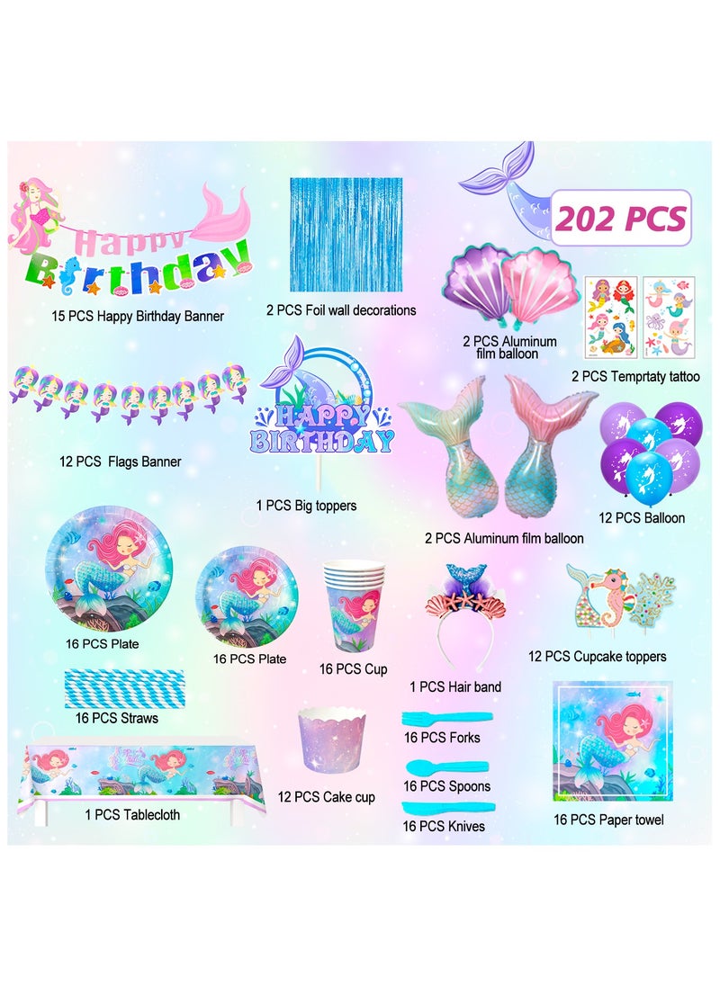 ILovhaprty Mermaid Party Supplies, Mermaid Birthday Decorations&Mermaid Theme Party Tableware Set - Mermaid Plates Napkins Cups Table Cloth Balloons Banner Headband etc Mermaid Party Decorations for Girls  - Image 2