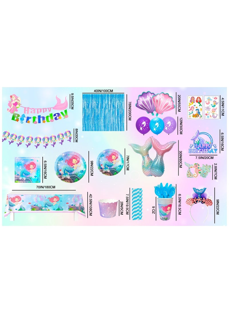 ILovhaprty Mermaid Party Supplies, Mermaid Birthday Decorations&Mermaid Theme Party Tableware Set - Mermaid Plates Napkins Cups Table Cloth Balloons Banner Headband etc Mermaid Party Decorations for Girls  - Image 3