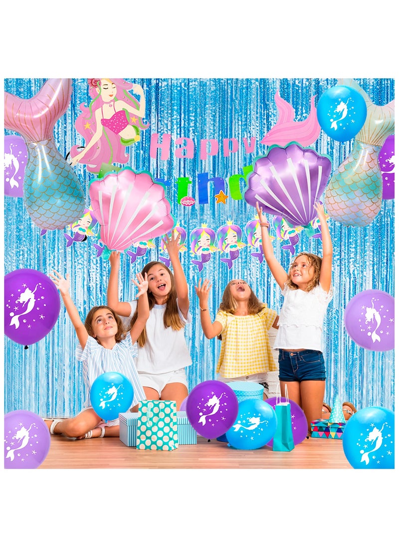 ILovhaprty Mermaid Party Supplies, Mermaid Birthday Decorations&Mermaid Theme Party Tableware Set - Mermaid Plates Napkins Cups Table Cloth Balloons Banner Headband etc Mermaid Party Decorations for Girls  - Image 5