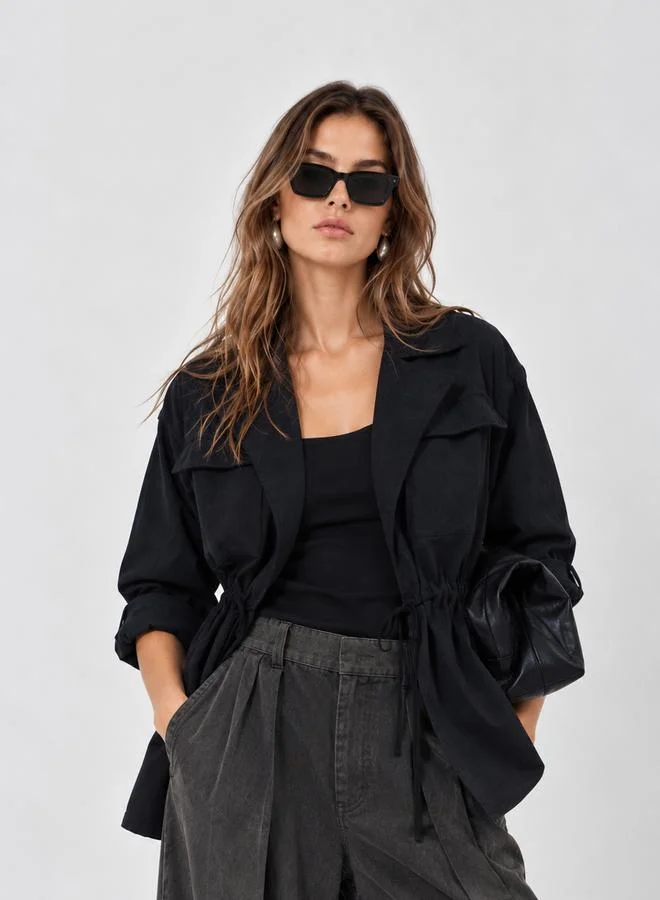 Styli Women's Black Longline Utility Jacket