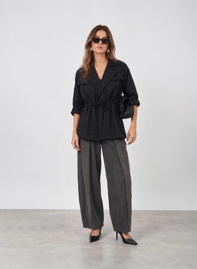 Styli Women's Black Longline Utility Jacket