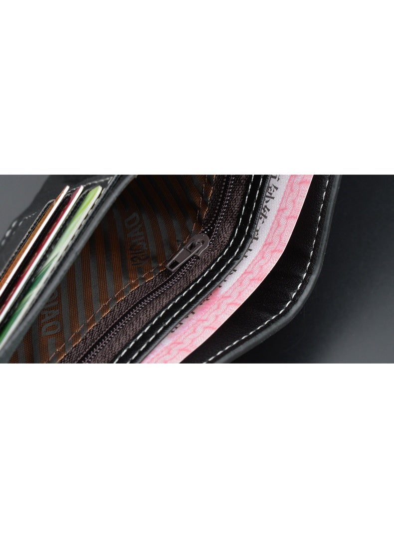 DaiQiSi Short-Style 3-Fold Men's Wallet purse - 8 Card Slots PU Leather Wallet with Zipper Pocket & Photo Slot, Compact Black Bifold Wallet for mens Daily Carry - Image 4
