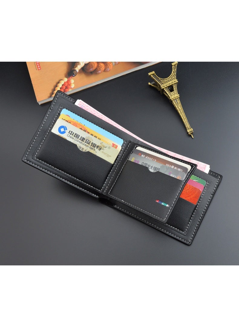 DaiQiSi Short-Style 3-Fold Men's Wallet purse - 8 Card Slots PU Leather Wallet with Zipper Pocket & Photo Slot, Compact Black Bifold Wallet for mens Daily Carry - Image 2