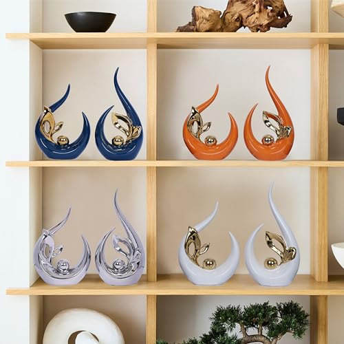 Dlfghos 2 PCS Navy Blue Gold Home Decor Accent Ceramic Statue Abstract Sculpture Centerpieces Mid Century Modern Decor for Tables Coffee Table top Decorations for Living Room Desktop Shelf Dining Room Kitchen - Image 4