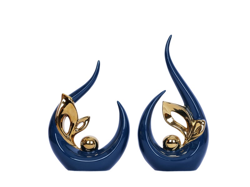 Dlfghos 2 PCS Navy Blue Gold Home Decor Accent Ceramic Statue Abstract Sculpture Centerpieces Mid Century Modern Decor for Tables Coffee Table top Decorations for Living Room Desktop Shelf Dining Room Kitchen - Image 1