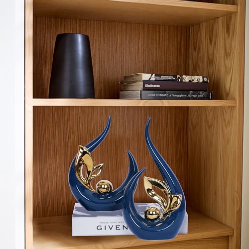 Dlfghos 2 PCS Navy Blue Gold Home Decor Accent Ceramic Statue Abstract Sculpture Centerpieces Mid Century Modern Decor for Tables Coffee Table top Decorations for Living Room Desktop Shelf Dining Room Kitchen - Image 5