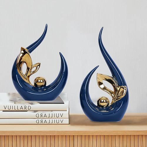 Dlfghos 2 PCS Navy Blue Gold Home Decor Accent Ceramic Statue Abstract Sculpture Centerpieces Mid Century Modern Decor for Tables Coffee Table top Decorations for Living Room Desktop Shelf Dining Room Kitchen - Image 3
