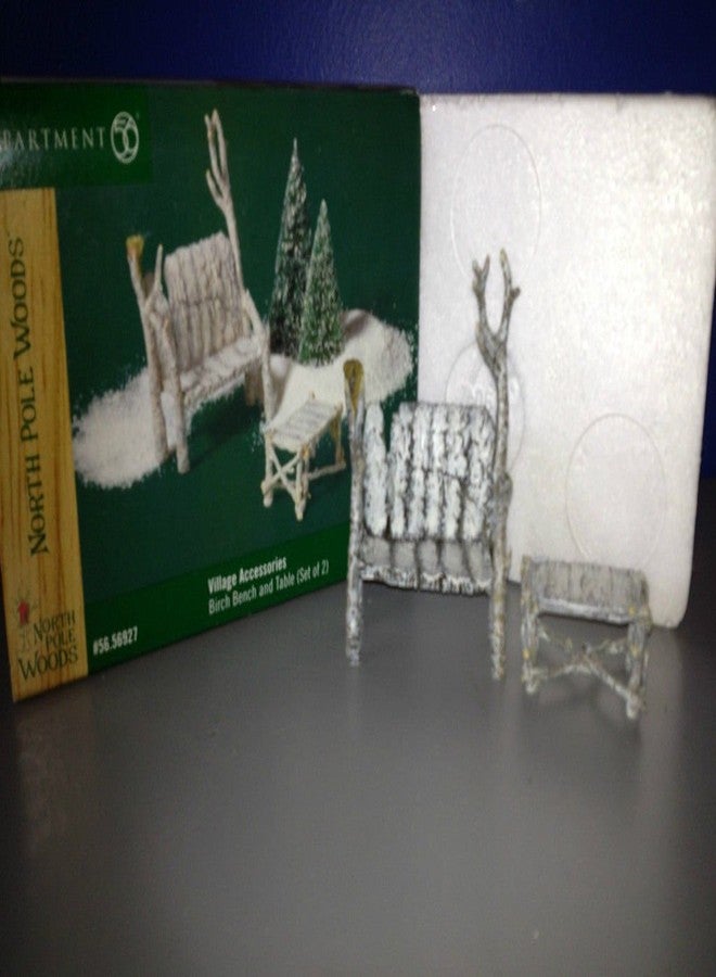 Department 56 North Pole Woods Village Accessories Birch Bench and Table Set Set of 2 - Image 2