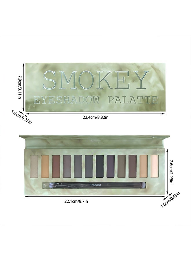 FROMST  Smokey Eyeshadow Palatte,12 Colors Makeup Smoky Eyeshadow Palette Natural Nude Matte Shimmer Glitter Pigment Eye Shadow Pallete Set Black Eye Shadow Halloween Make Up for Women,#A Smokey - Image 5