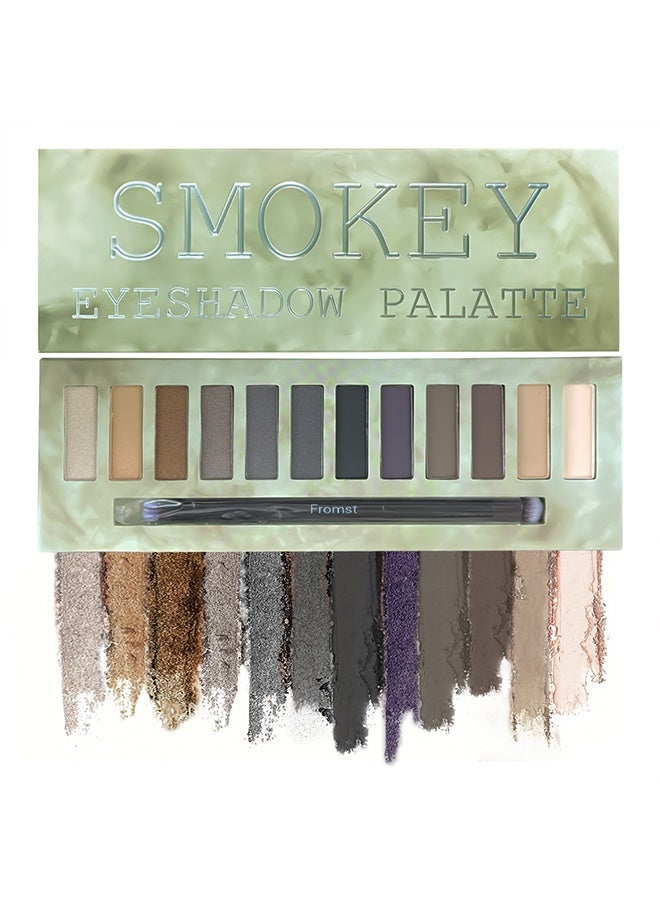 FROMST  Smokey Eyeshadow Palatte,12 Colors Makeup Smoky Eyeshadow Palette Natural Nude Matte Shimmer Glitter Pigment Eye Shadow Pallete Set Black Eye Shadow Halloween Make Up for Women,#A Smokey - Image 2
