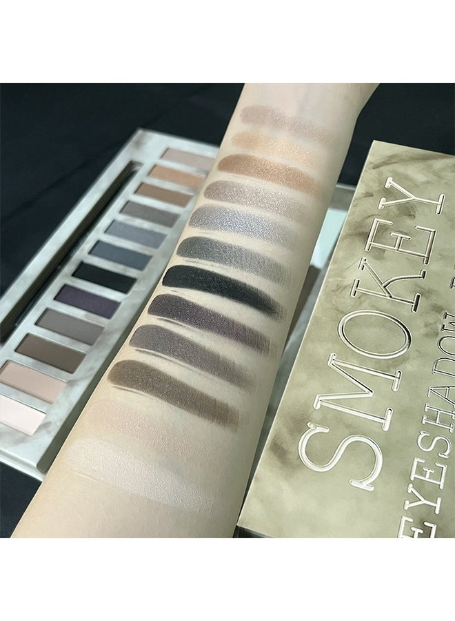 FROMST  Smokey Eyeshadow Palatte,12 Colors Makeup Smoky Eyeshadow Palette Natural Nude Matte Shimmer Glitter Pigment Eye Shadow Pallete Set Black Eye Shadow Halloween Make Up for Women,#A Smokey - Image 4