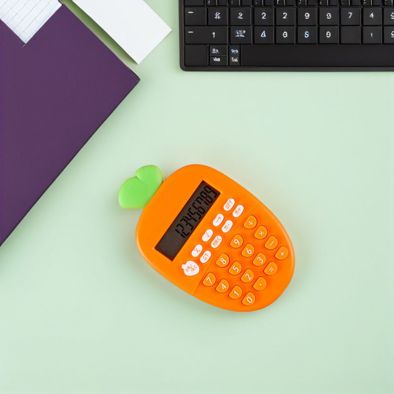 2pcs Carrot Shape Electronic Calculator Portable 12-Digit Calculator Office Stationery for Financial Office (Orange) - Image 4