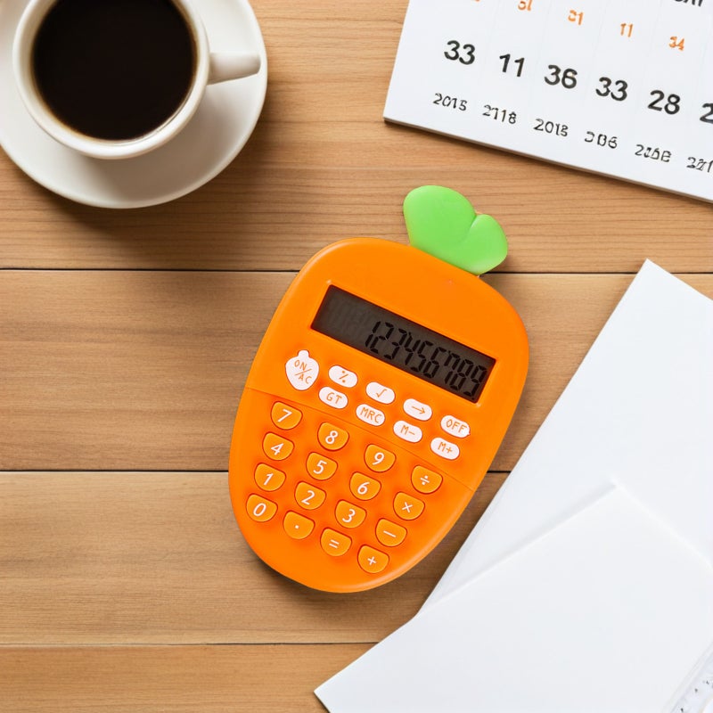 2pcs Carrot Shape Electronic Calculator Portable 12-Digit Calculator Office Stationery for Financial Office (Orange) - Image 5