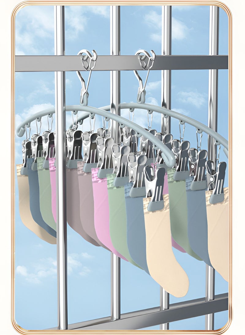 AUTOYSUR Multi Clip Drying Rack,Laundry Drying Racks with 10 Clips,Sock Dryer with Clips,Stainless Steel Drying Rack,Hanging Drying Rack for Drying Socks,Bras,Towel,Underwear,Baby Clothes,Grey (2pc) - Image 1