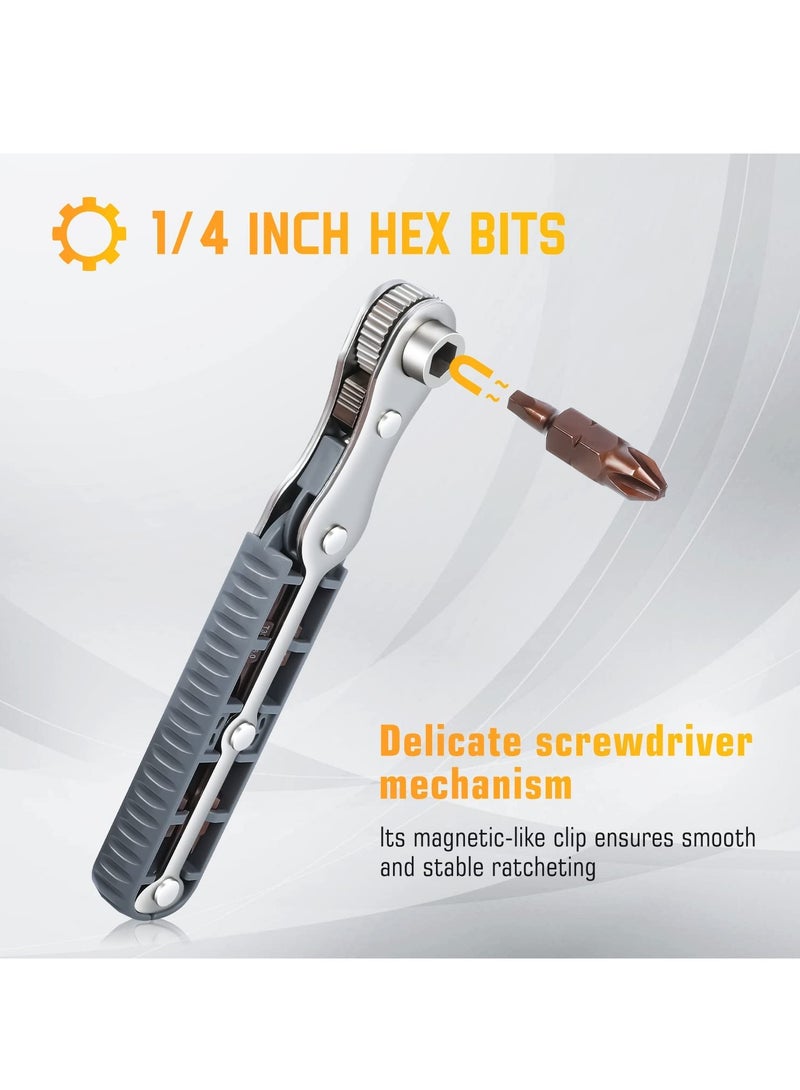 1/4-Inch Drive Mini Ratchet Screwdriver Set, 90 Degree Offset Screwdriver High Torque Low Profile Ratchet Angled Screwdriver High TorqueRight Angle EDC Tool with 4 Multifunctional Drill Bits - Image 3