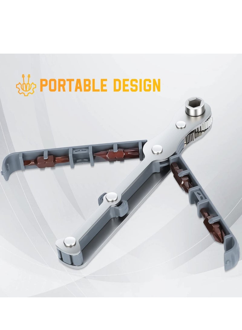 1/4-Inch Drive Mini Ratchet Screwdriver Set, 90 Degree Offset Screwdriver High Torque Low Profile Ratchet Angled Screwdriver High TorqueRight Angle EDC Tool with 4 Multifunctional Drill Bits - Image 4