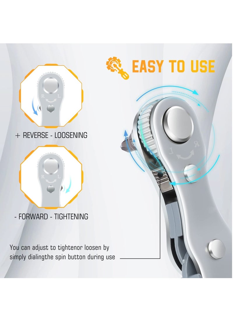 1/4-Inch Drive Mini Ratchet Screwdriver Set, 90 Degree Offset Screwdriver High Torque Low Profile Ratchet Angled Screwdriver High TorqueRight Angle EDC Tool with 4 Multifunctional Drill Bits - Image 2