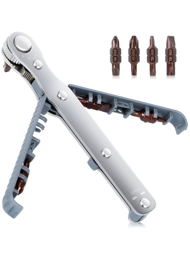 1/4-Inch Drive Mini Ratchet Screwdriver Set, 90 Degree Offset Screwdriver High Torque Low Profile Ratchet Angled Screwdriver High TorqueRight Angle EDC Tool with 4 Multifunctional Drill Bits - Image 1