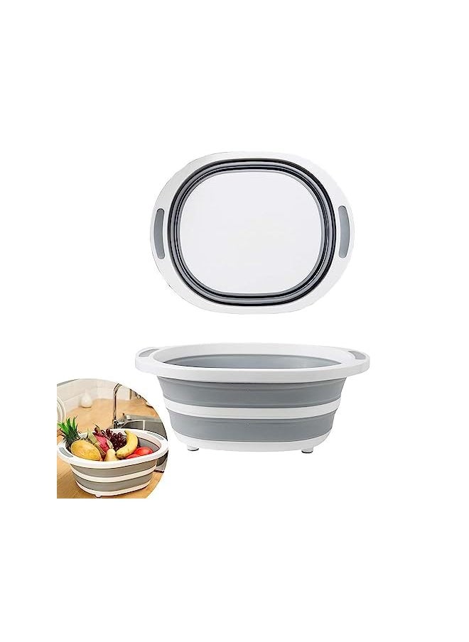 X spring Collapsible Wash Basin 8L Collapsible Dish Tub Collapsible Cutting Board Multi Function Use High Capacity Collapsible Basin For Rv Camping Marine Bbq Camping And Chopping Grey  - Image 2