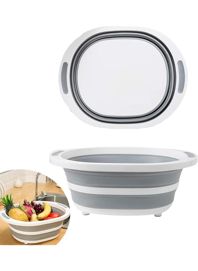 X spring Collapsible Wash Basin 8L Collapsible Dish Tub Collapsible Cutting Board Multi Function Use High Capacity Collapsible Basin For Rv Camping Marine Bbq Camping And Chopping Grey  - Image 1