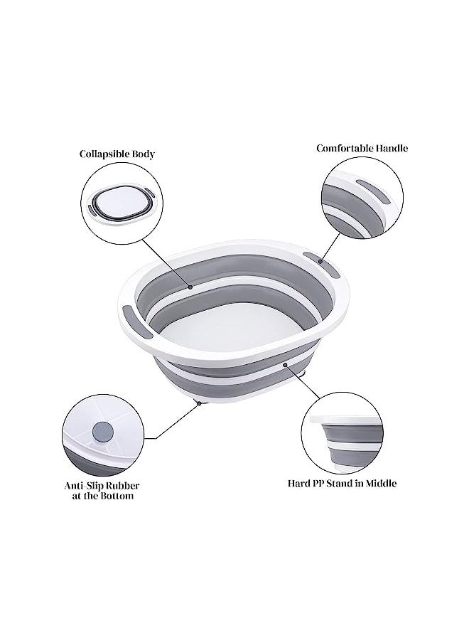 X spring Collapsible Wash Basin 8L Collapsible Dish Tub Collapsible Cutting Board Multi Function Use High Capacity Collapsible Basin For Rv Camping Marine Bbq Camping And Chopping Grey  - Image 3