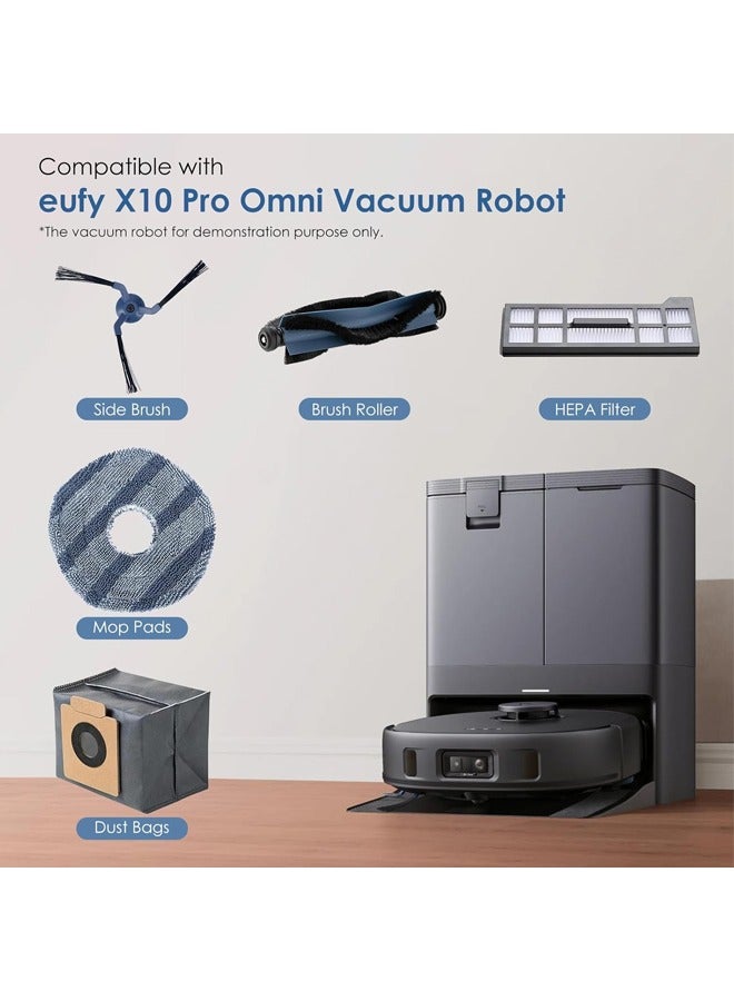 Generic 17PCS Spare Parts Compatible with eufy X10 Pro Omni Robot Vacuums Replacement Parts, 4 Dust Bags, 4 Washable Vacuum Mop Cloths, 4 Side Brushes, 4 HEPA Filters, 1 Main Brush, X10 Pro Omni Accessories  - Image 2