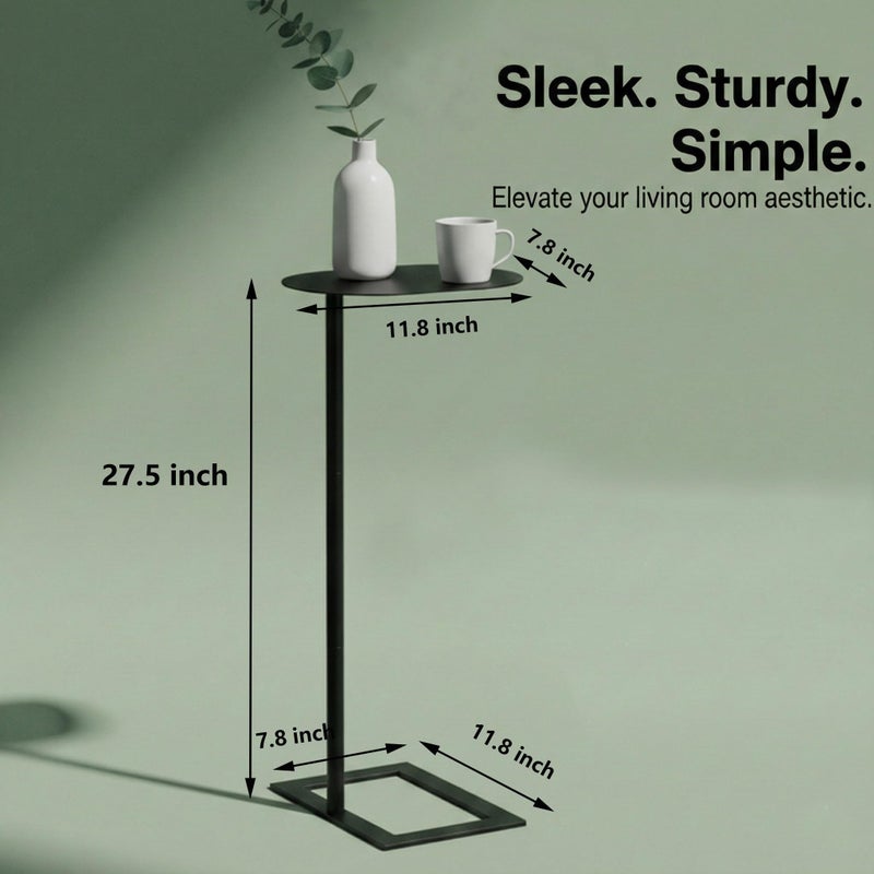 ZEXVIDA Stable C Table End Table, 27.5" Tall C Shaped Side Table That Slides Under Sofa, Slim Under Couch Table, Modern Industrial Coffee Tray Table for Living Room Bedroom (Large Black) - Image 2