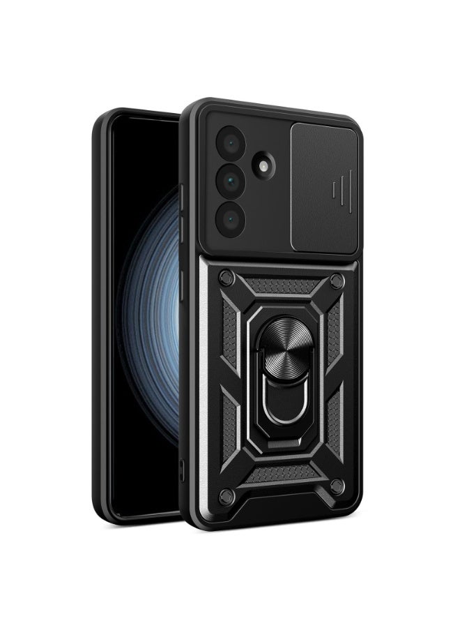 جراب حمايه مقاوم للصدمات وحمايه للكاميرا مزود بدبله معدنيه متوافق مع  Samsung Galaxy M55  (اسود)