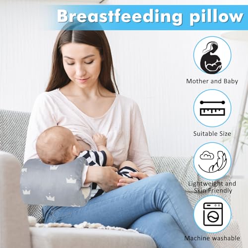 TEUOPIOE Baby Feeding Arm Pillow,Soft Cotton Bottle Nursing Arm Pillows for Newborn,Breastfeeding Pillows for More Support for Mom and Baby,Portable and Washable,Ergonomic Nursing Essentials(Grey Crown) - Image 2