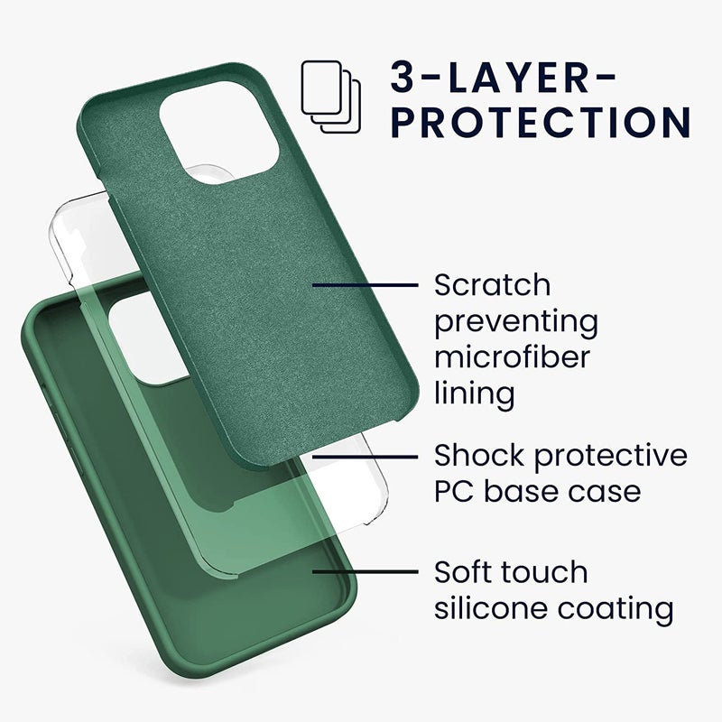 Elzzi غطاء مايكروفايبر مع شعار متوافق مع غلاف آيفون 13، غلاف هاتف سيليكون فاخر غير قابل للانزلاق، غلاف واقي كامل الجسم مضاد للصدمات 6.1 بوصة، أخضر غابة - Image 3