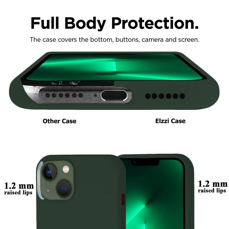 Elzzi غطاء مايكروفايبر مع شعار متوافق مع غلاف آيفون 13، غلاف هاتف سيليكون فاخر غير قابل للانزلاق، غلاف واقي كامل الجسم مضاد للصدمات 6.1 بوصة، أخضر غابة - Image 4