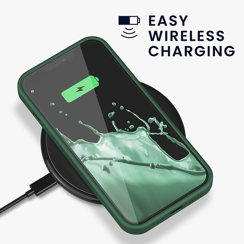 Elzzi غطاء مايكروفايبر مع شعار متوافق مع غلاف آيفون 13، غلاف هاتف سيليكون فاخر غير قابل للانزلاق، غلاف واقي كامل الجسم مضاد للصدمات 6.1 بوصة، أخضر غابة - Image 5