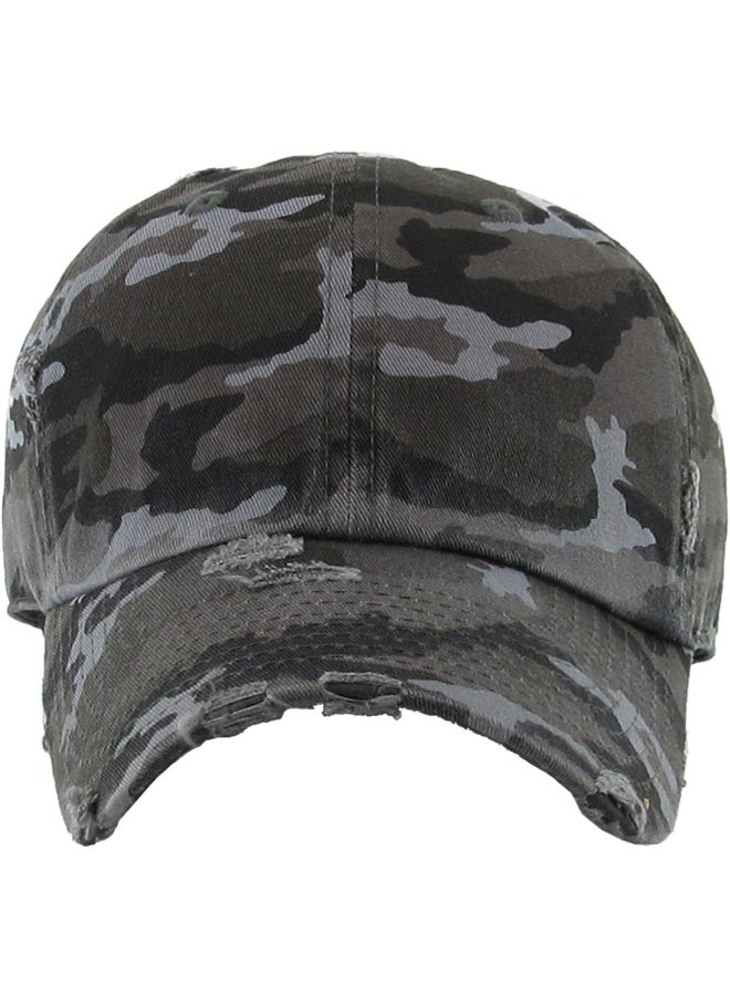 Funky Junque Dad Hat Adjustable Unstructured Polo Style Low Profile Baseball Cap, Distressed Camo (Black), One Size - Image 4