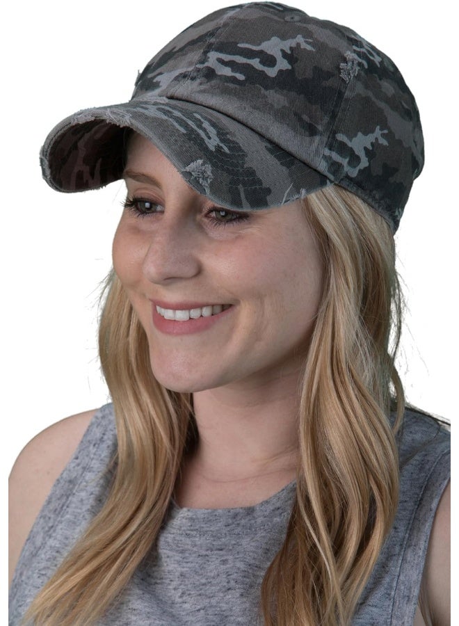 Funky Junque Dad Hat Adjustable Unstructured Polo Style Low Profile Baseball Cap, Distressed Camo (Black), One Size - Image 1