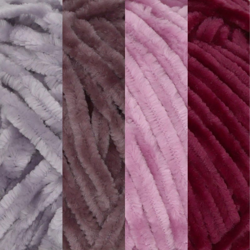 BambooMN JubileeYarn Chenille Yarn - 100g/Skein Worsted Weight - Shades of Purple - Velvet Assorted Colors Pack - 4 Skeins - Image 2
