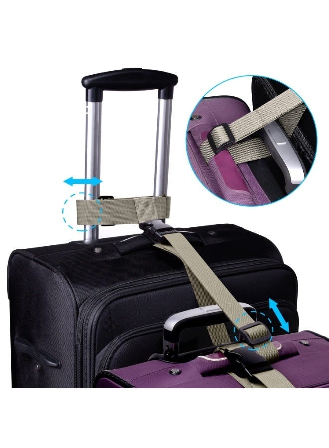 Arabest 2 Pcs Add a Bag Luggage Strap, Heavy Duty Adjustable Suitcase Belt Travel Attachment Travel Accessories for Connecting Your Luggage Together - Khaki (T-Type and Normal) - Image 2