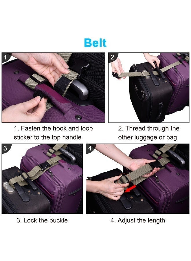 Arabest 2 Pcs Add a Bag Luggage Strap, Heavy Duty Adjustable Suitcase Belt Travel Attachment Travel Accessories for Connecting Your Luggage Together - Khaki (T-Type and Normal) - Image 5
