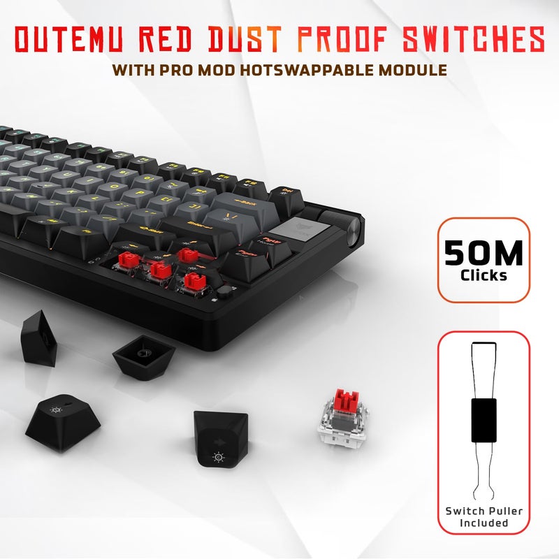 EvoFox Ronin Wireless Mechanical Keyboard (BT+2.4GHz+Wired) | 9 Layer Gasket Structure, Outemu Red Switches, Per-Key RGB, 1000Hz, nKey Rollover, Volume Controller | Windows Software (Black) - Image 4