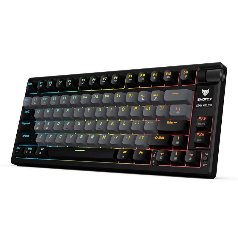 EvoFox Ronin Wireless Mechanical Keyboard (BT+2.4GHz+Wired) | 9 Layer Gasket Structure, Outemu Red Switches, Per-Key RGB, 1000Hz, nKey Rollover, Volume Controller | Windows Software (Black) - Image 1