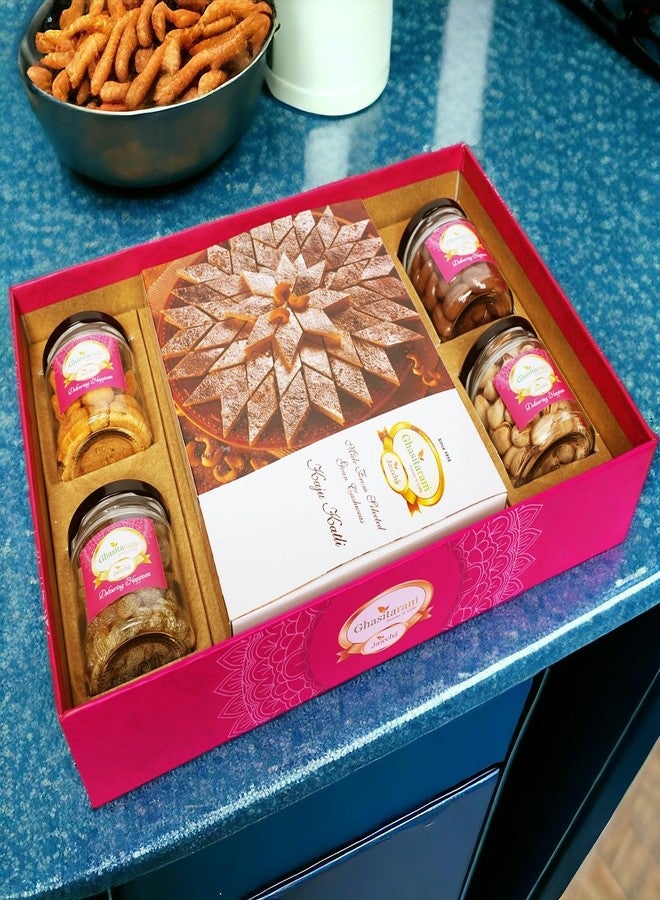 Jaiccha Ghasitaram Gifts Jaiccha Big Hamper Tray of Kaju Katlis, Crunchy Cashew, Flavour Raisins, Choco Almonds, and Pistachios| Gift Hamper| Diwali Gift Hamper|Food Hampers|Gourmet Hampers| - Image 1