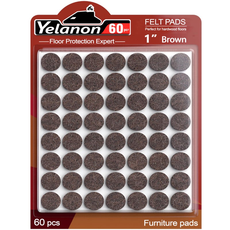 Yelanon Felt Furniture Pads -60 Pcs Premium Felt Pads for Chair Legs Furniture, Floor Protectors for Hardwood Floors, Brown - Image 1