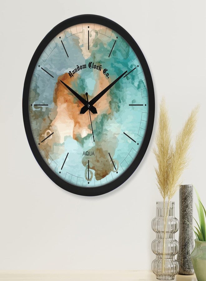 راندم ساعة حائط بلاستيكية عشوائية مع زجاج لتزيين المنزل | ساعة حائط أنيقة وعصرية لغرفة النوم وغرفة المعيشة، لون أزرق مائي متعدد الألوان (12 × 12 بوصة) - Image 2