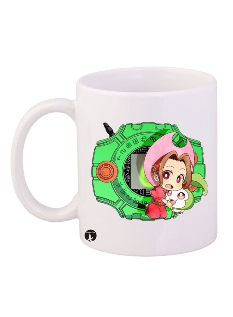 RKN Anime Digimon Printed Mug White/Green/Red 12ounce