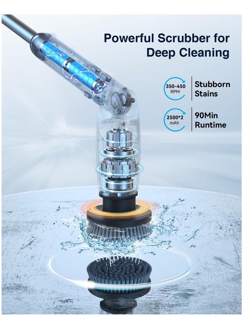 Electric Spin Scrubber, Electric Scrubber with 4 Adjustable Angles and 8 Brush Heads, Shower Scrubber with Long Handle & Remote Control, Cleaning Brush for Bathroom, Tub, Floor(Black)  - Image 3