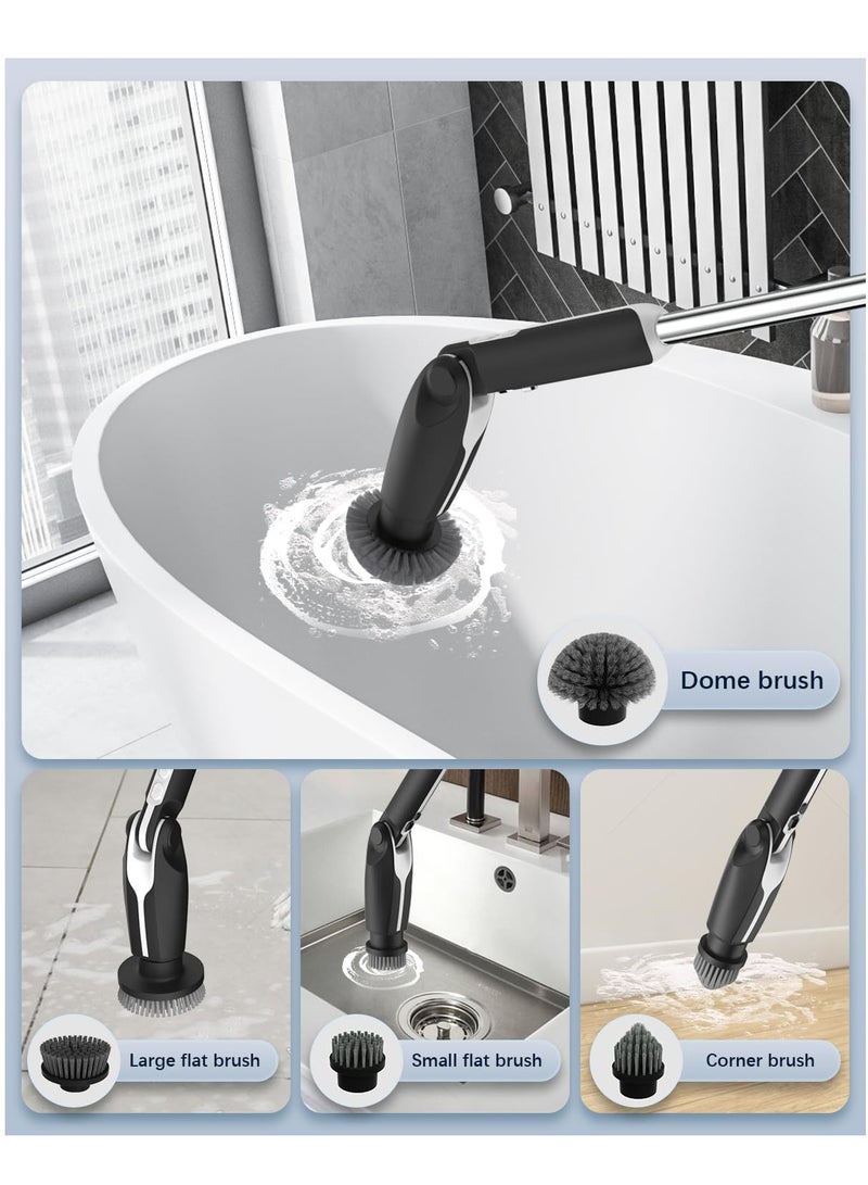 Electric Spin Scrubber, Electric Scrubber with 4 Adjustable Angles and 8 Brush Heads, Shower Scrubber with Long Handle & Remote Control, Cleaning Brush for Bathroom, Tub, Floor(Black)  - Image 5
