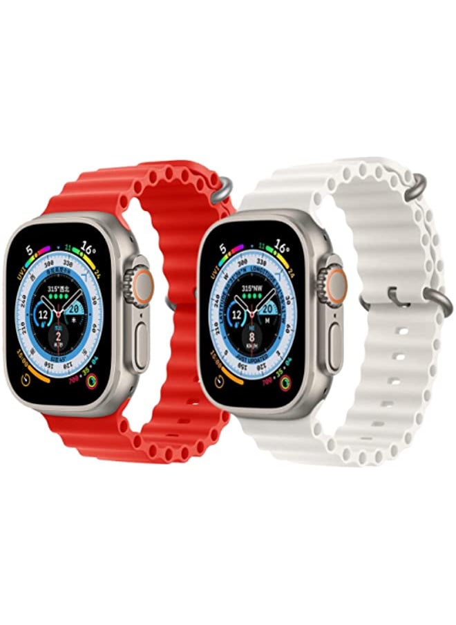 IAF - Silicone Ocean Band Strap Red Silicone Ocean Band Strap Snow White Set of 2 for Apple Watch Ultra 8 49mm - Image 1